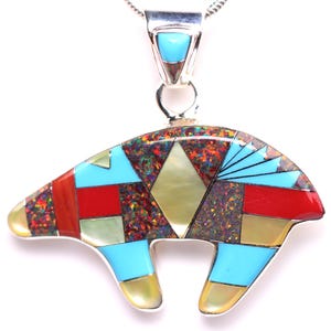 Sterling Silver Bear Inlay Pendant - One of a Kind Geometric Native Inspired Southwestern Necklace - Unique Gift for Her Jewelry