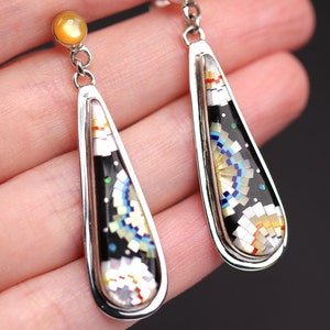 Southwestern Inlay Earrings - Sterling Silver Unique Artisan Jewelry - Pushback Dangle Drop Earrings - Unique Christmas Gift for Her
