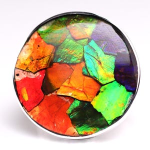 Size 7 - Sterling Silver Ammolite Statement Ring - One of a Kind Ammolite Fossil Jewelry