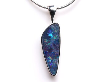 Sterling Silver Genuine Australian Boulder Opal Doublet Pendant - High Quality Opal - October Birthstone - Rainbow White Fire Opal Necklace