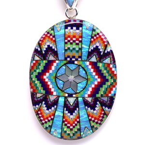 Large One of a Kind Sterling Silver Micro Inlay Pendant - Unique Artisan Necklace - Southwestern Jewelry - Colorful Handmade Fire Opal Gift