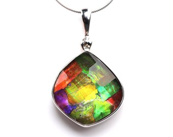 Ammolite One of a Kind Pendant - Sterling Silver Ammolite Doublet Necklace - Ammolite Fossil Jewelry