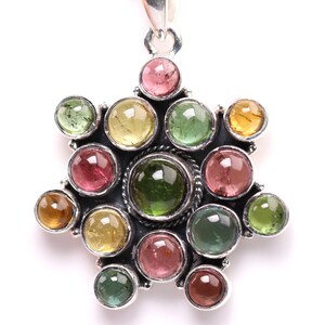 Pink, Green, Blue, & Yellow Tourmaline Pendant - One of a Kind Sterling Silver Statement Jewelry - Tourmaline Necklace