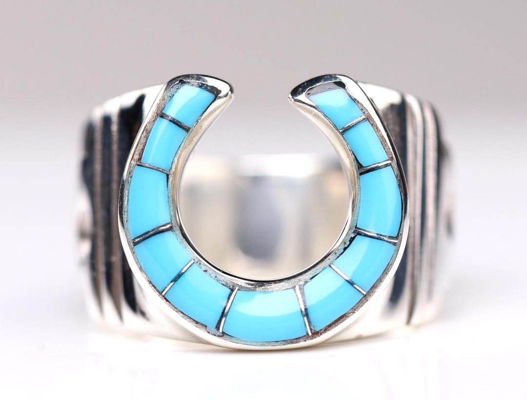 アクセサリー CALIFOLKS Horseshoe Inlay Turquoise Ring Southwestern Turquoise Horseshoe Inlay Ring - Sterling