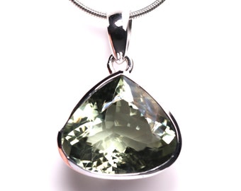 Large Green Amethyst Pendant - Sterling Silver Green Amethyst Necklace - Teardrop Pear Cut - February Birthstone