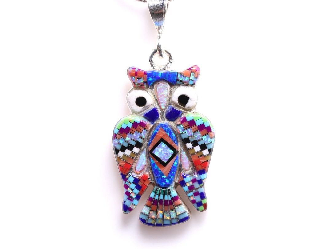 Sterling Silver Geometric Owl Inlay Pendant - One of a Kind Pendant ...