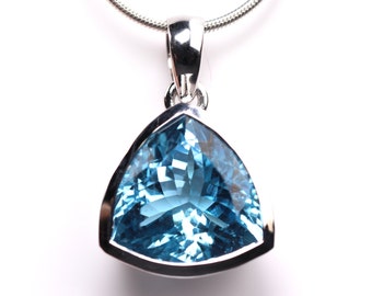 Large Sky Blue Topaz Pendant - Sterling Silver Blue Topaz Necklace - December Birthstone Jewelry - Trilliant Cut - Triangle Shape