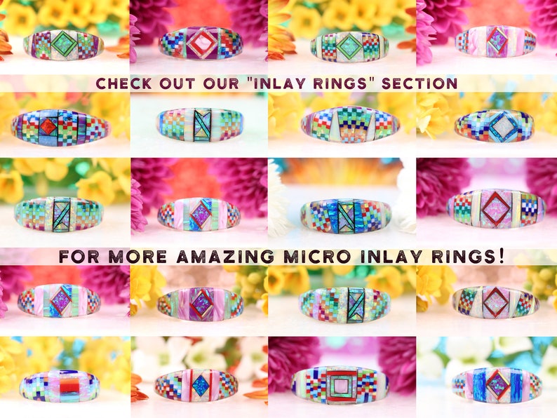 Size 9 Fire Opal Zuni Inspired Inlay Ring One of a Kind Rainbow Ring Sterling Silver Geometric Multicolor Gemstone Inlay Jewelry
