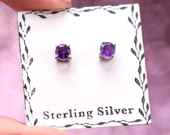 Amethyst Stud Earrings - 4mm Round Cut - Sterling Silver Stud Earrings - February Birthstone Jewelry