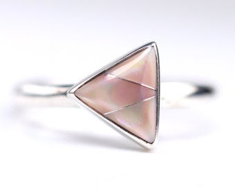 Southwestern Mother of Pearl Inlay Ring - Solid Sterling Silver Jewelry - Purple Triangular Shaped Ring - Minimalist Jewelry