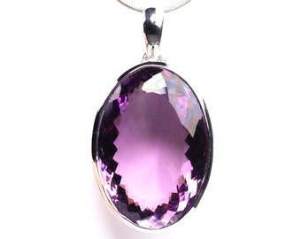 Large AAA Grade Amethyst Pendant - Sterling Silver Oval Cut Gemstone Specimen Necklace - February Birthstone Jewelry - Unique Gift for Her