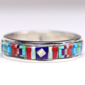 Size 8 - Southwestern Inlay Eternity Band - One of a Kind Handmade Artisan Ring - Unique Inlaid Jewelry