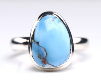 Size 10 - Southwestern Golden Hills Turquoise Ring - Sterling Silver One of a Kind Turquoise Jewelry - Lavender Turquoise