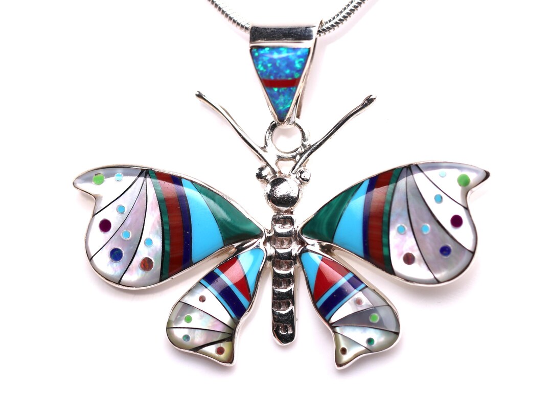 Insect Inlays Sterling Silver Butterfly Inlay Pendant - One of a Kind Handmade Micro ...
