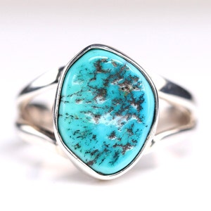 Größe 7.5 - Blauer Türkis Solitär Ring - Sterling Silber Schmuck - Natürlicher Türkis