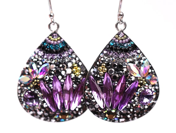 Orecchini A Filo In Argento Sterling Placcato Oro Con Cristalli Austriaci - Philip Jones, Eleganti E Ipoallergenici - 2