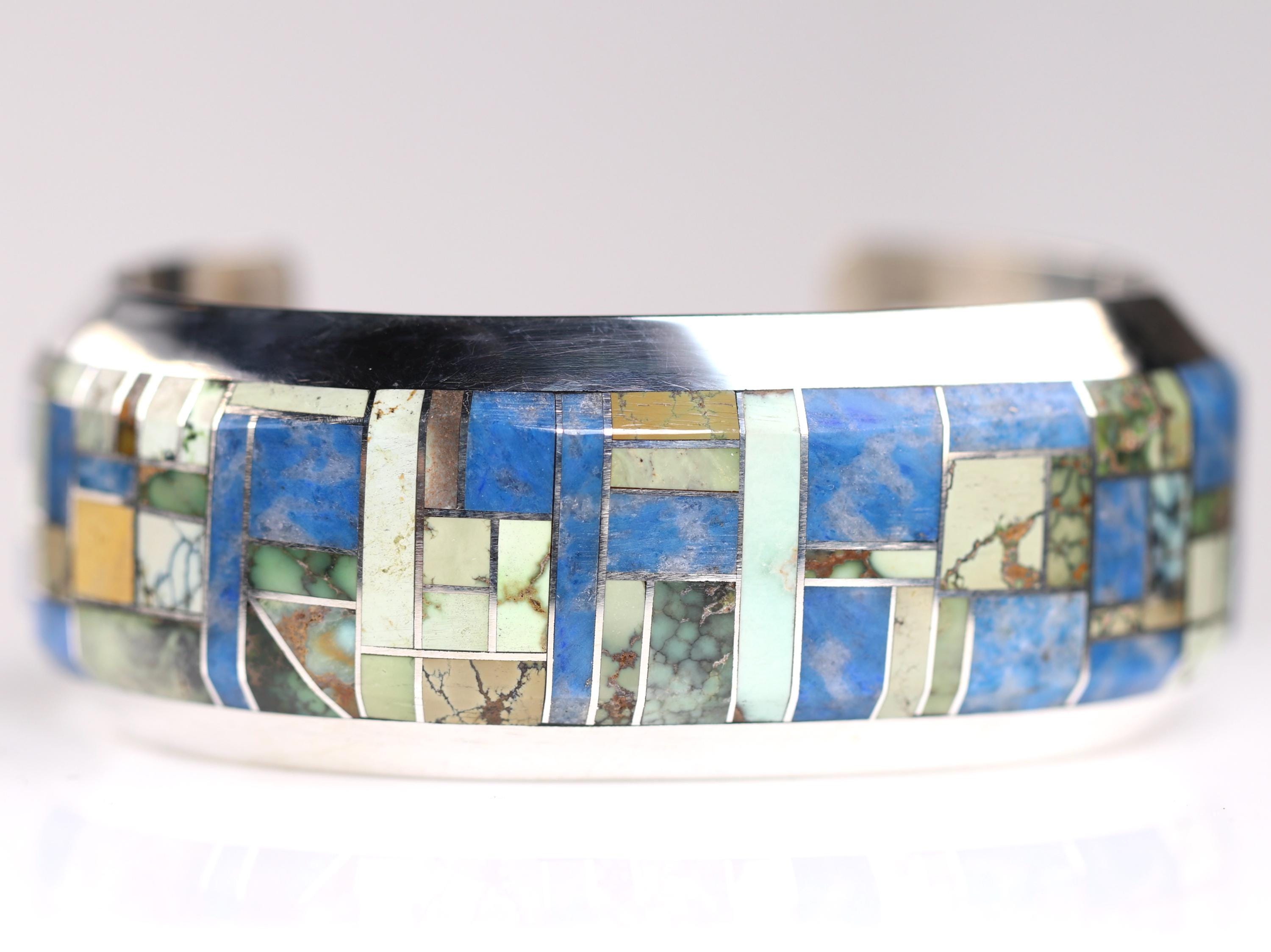 One of a Kind Sterling Silver Inlay Cuff by Artist Ryan Sanchez