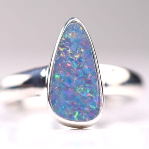 Size 7 - Sterling Silver Genuine Australian Boulder Opal Doublet Ring - October Birthstone - Rainbow White Fire Opal Jewelry