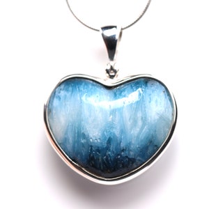 Blue Ice Glacierite Pendant - Sterling Silver Heart Shape Necklace - Newly Discovered Gemstone!