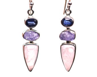 Boucles D'oreilles En Argent Avec Aigue-marine, Péridot Et Tourmaline - Dormeuses - Neuf Avec étiquettes