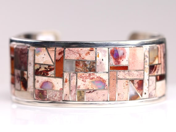 One Of The Most Unique Vintage Southwest Opal Inlay Sterling Silver Bracelet One Of The Most Unique Vintage Southwest Opal Inlay Sterling Silver Bracelet