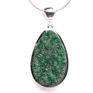 Large Green Garnet Sterling Silver Pendant - One of a Kind Uvarovite Necklace - Unique Rare Gemstone Jewelry Gift