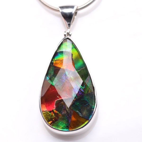 Ammolite One of a Kind Pendant - Sterling Silver Ammolite Doublet Necklace - Ammolite Fossil Jewelry