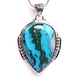 AAA Quality Malachite and Azurite Pendant - Sterling Silver One of a Kind Pendant - Chrysocolla Necklace