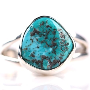 Size 6 - Southwestern Blue Turquoise Solitaire Ring - Sterling Silver One of a Kind Turquoise Jewelry - Natural Turquoise