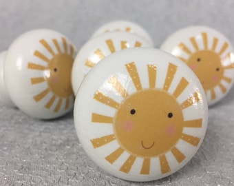 Yellow Sunshine Drawer Knobs, Dresser Pulls, Pastel Drawer Knobs, Sunshine Drawer Knobs, Sunshine Pulls, Yellow Nursery Decor, 40mm/4cm