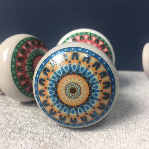 Coral Mandala Drawer Knob Cupboard Knob Dresser Drawer Etsy