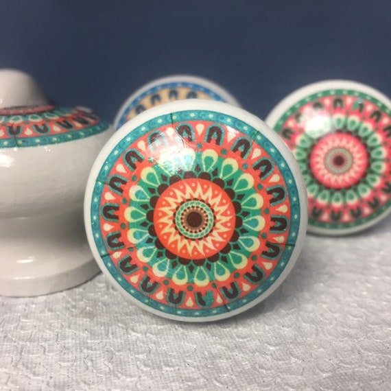 Coral Mandala Drawer Knob Cupboard Knob Dresser Drawer Etsy