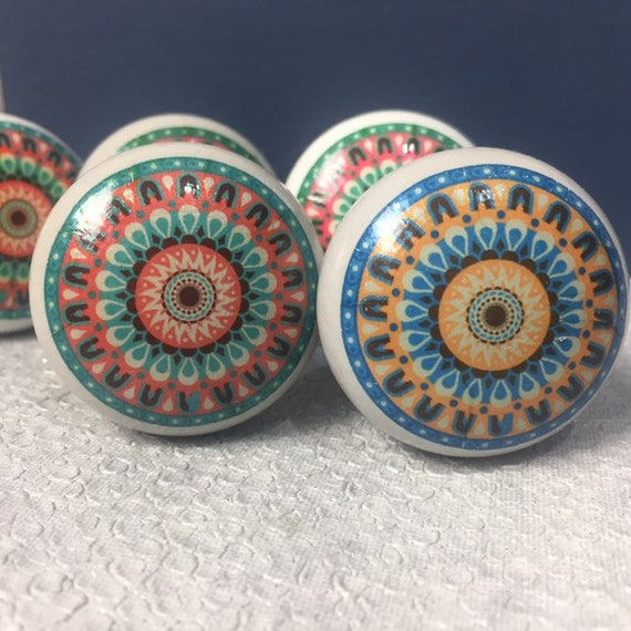 Coral Mandala Drawer Knob Cupboard Knob Dresser Drawer Etsy