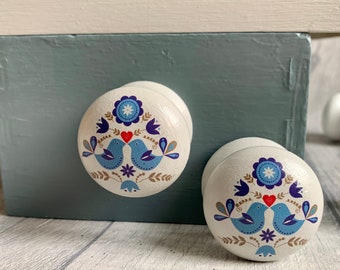 Scandinavian Folk Art Birds Cupboard, Dresser, Kitchen, Door Knob, Pull Various Sizes