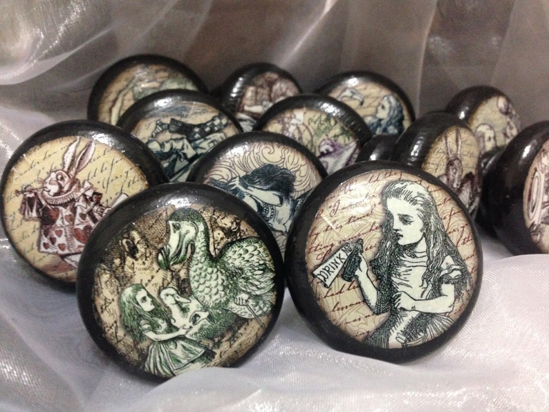 Set Of Twelve 40mm4cm Alice Dresser Pulls Alice In Wonderland Drawer Knobs Alice Cupboard Knobs