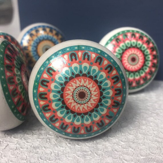 Coral Mandala Drawer Knob Cupboard Knob Dresser Drawer Etsy