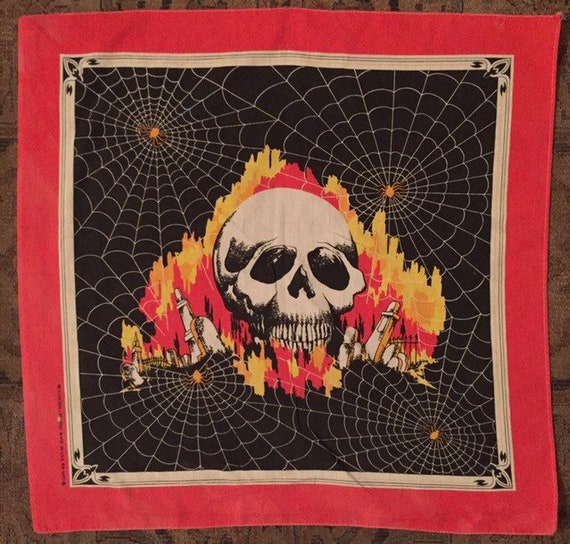 Vintage 1980s Spider Web/Skull Bandana 80s 50/50 R