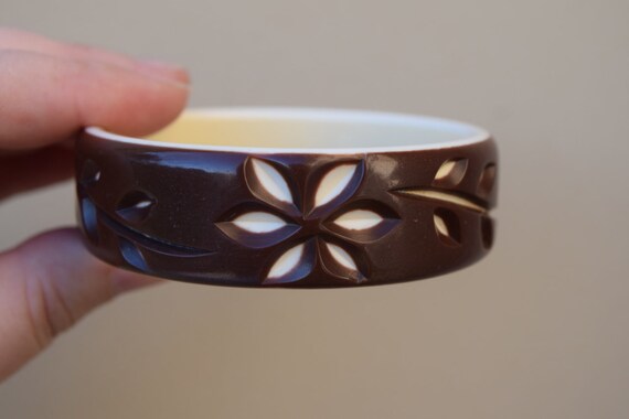 vintage lucite bracelet carved back layered brown… - image 6