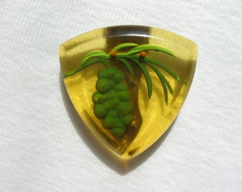 SALE Reverse Carved bakelite dress clip applejuice reverse carving green paint pinecone or grapes epsteam team vintage collectible jewelry