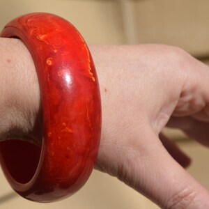 bakelite bracelet vintage red orange yellow marbled firey bangle WOW thick chunky rare Mid Century collectible jewelry image 6