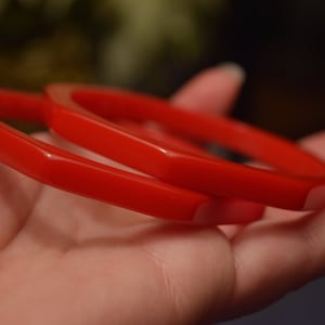 bakelite bracelets vintage red octagon shape bangles!  set of two great condition Mid Century collectible jewelry Valentine gift