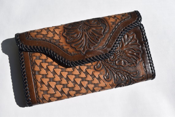 Leather wallet vintage hand tooled leather wallet… - image 1