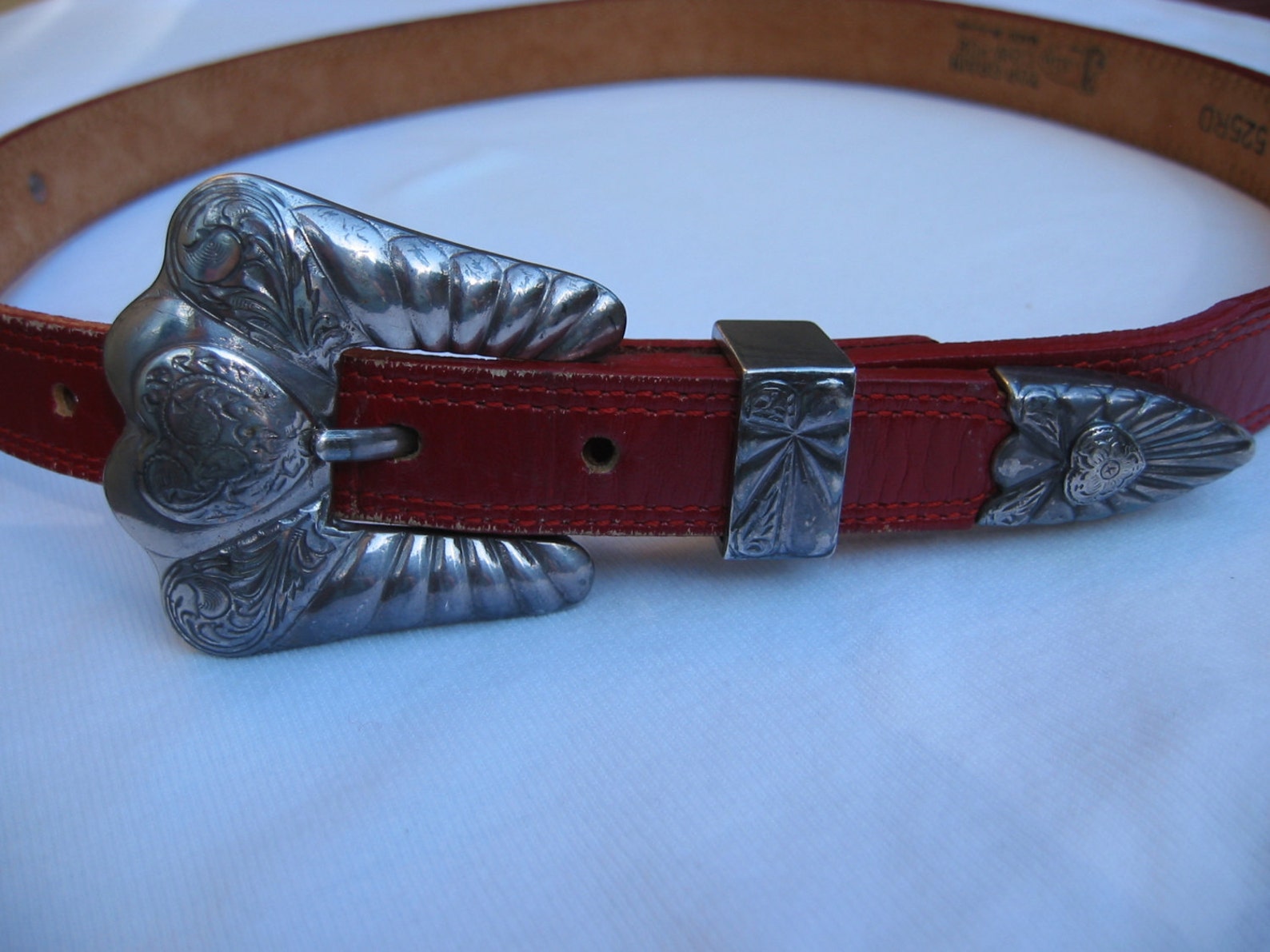 SALE Vintage Justin Leather Belt Retro Cowhide Red Leather Etsy