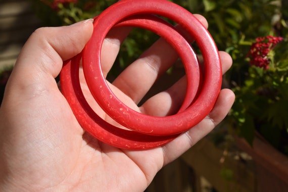 bakelite bracelets vintage bangles watermelon red… - image 3