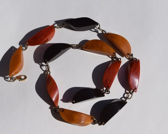 Bakelite Necklace Vintage Multi Color Twist Carved Slices Rust Gold ...