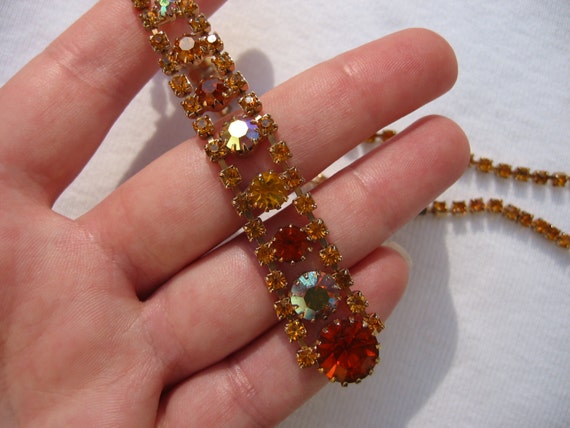 SALE rhinestone necklace vintage yellow golden au… - image 2
