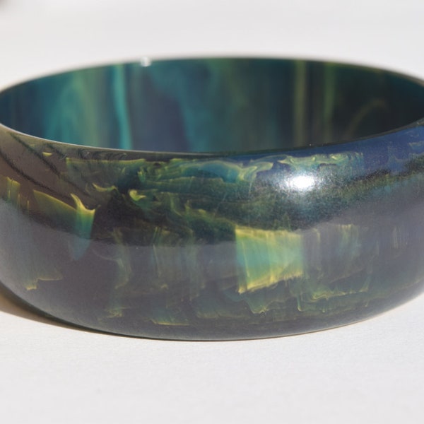 bakelite bracelet vintage marbled blue moon green teal bangle!  Lovely vintage condition Mid Century collectible jewelry