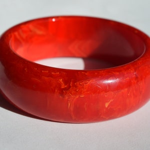 bakelite bracelet vintage red orange yellow marbled firey bangle WOW thick chunky rare Mid Century collectible jewelry image 2