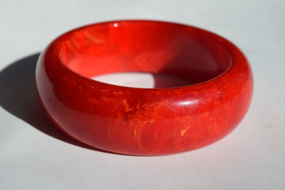 bakelite bracelet vintage red orange yellow marbl… - image 2