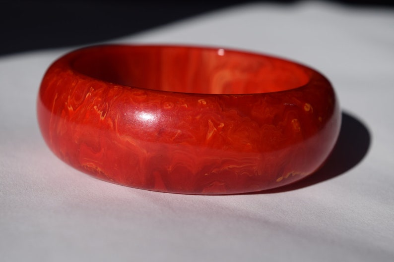 bakelite bracelet vintage red orange yellow marbled firey bangle WOW thick chunky rare Mid Century collectible jewelry image 4